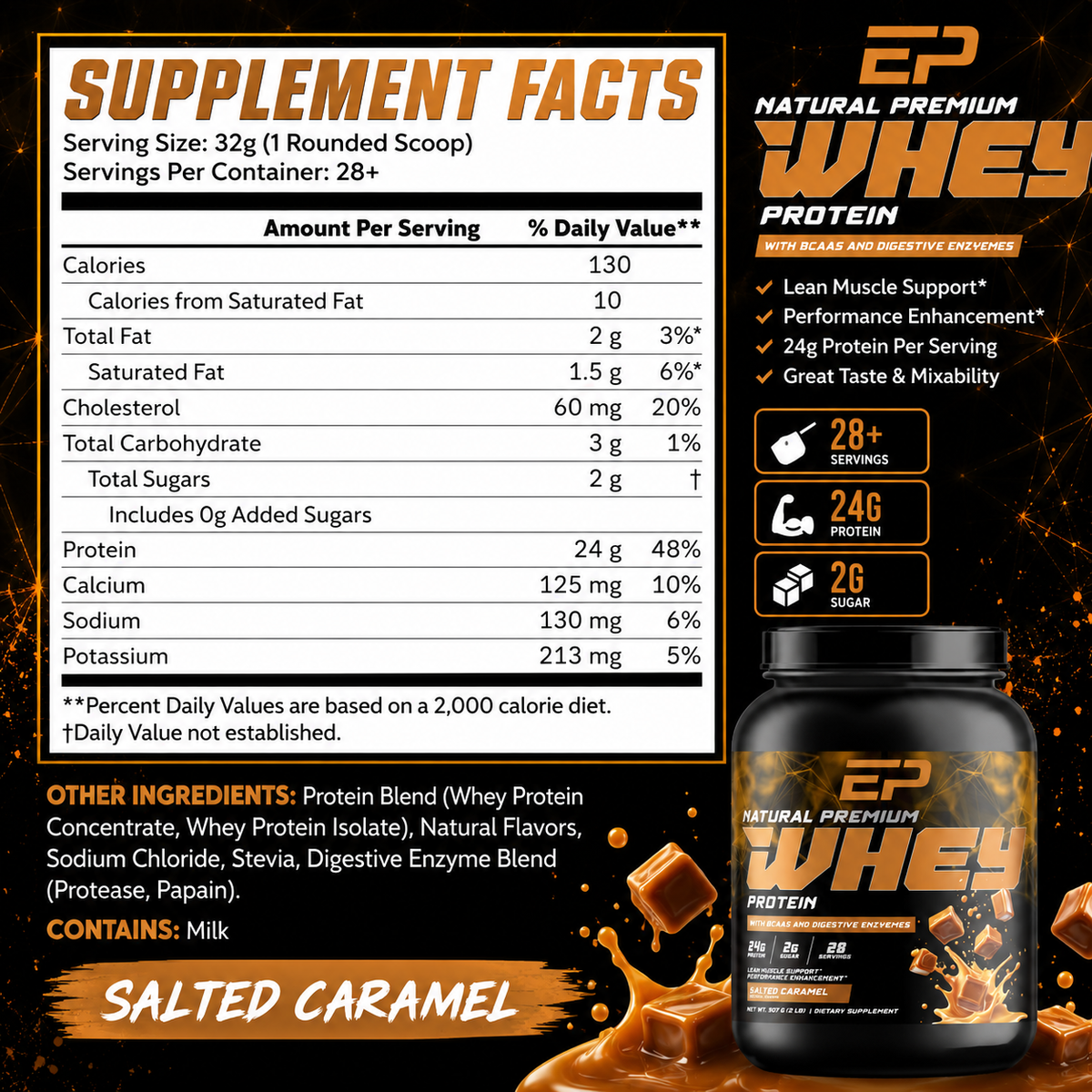 Salted Caramel Whey Protein w/ Amino Acids