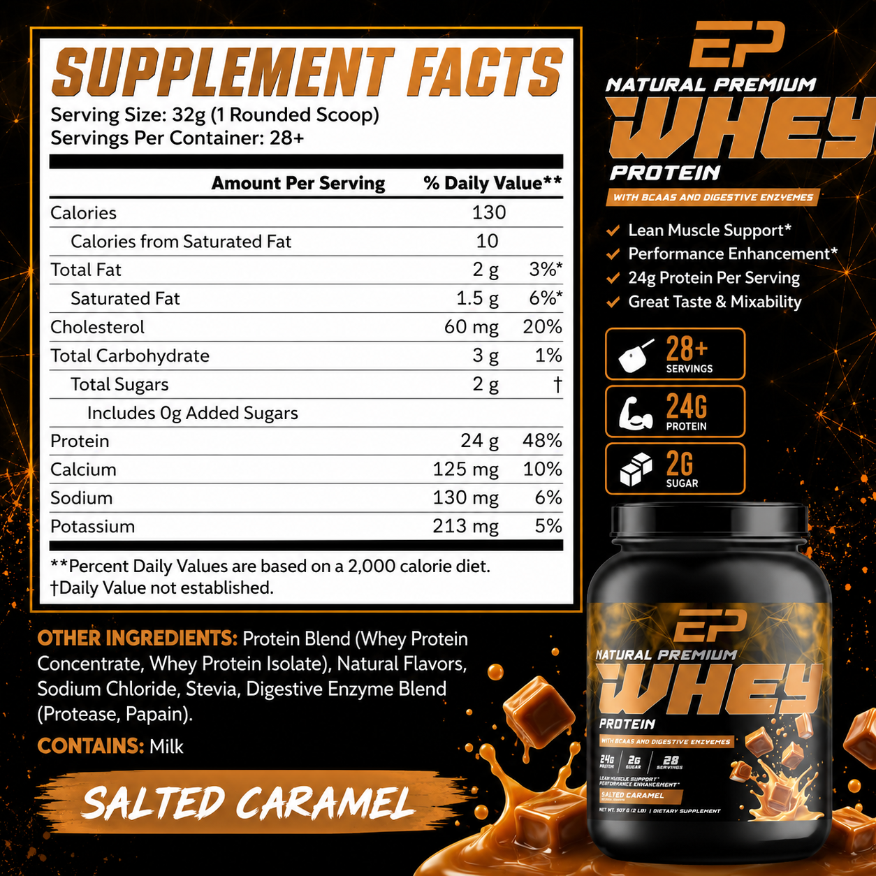 Salted Caramel Whey Protein w/ Amino Acids